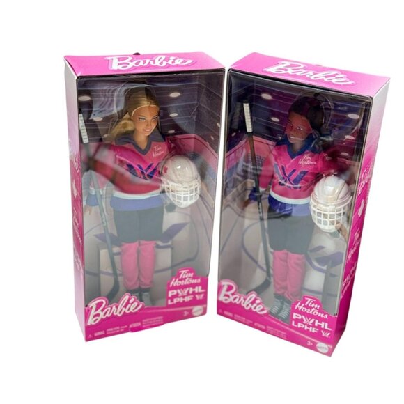 Tim Hortons PWHL Barbie Hockey Player Doll Lot 2 Blonde and Brunette 2025 New - Picture 1 of 8